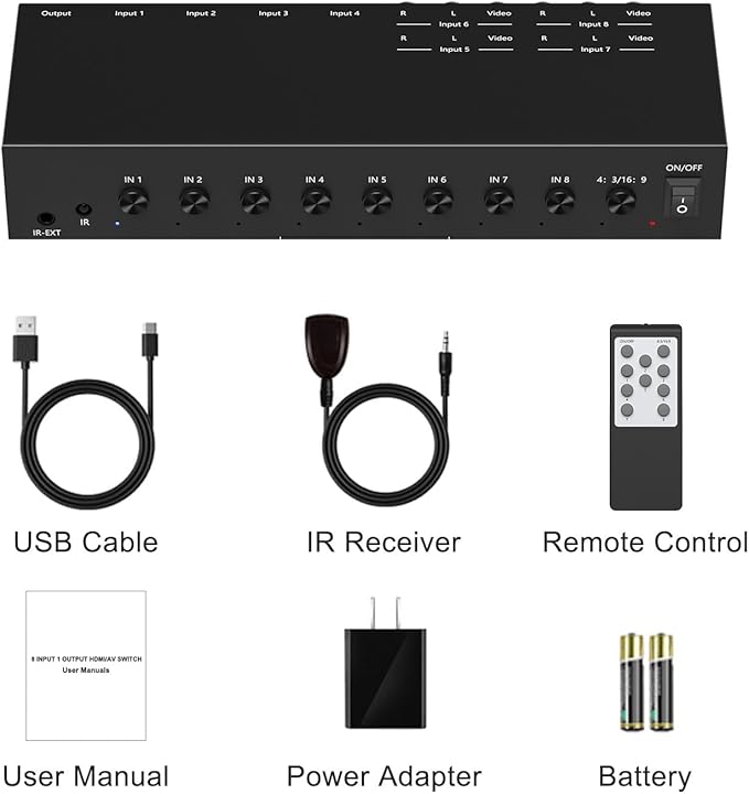 Dingsun 4 Way HDMI 2.0 to HDMI Switch + 4 Way RCA to HDMI Converter for Fire Stick,ROKU, N64, NGC, Wii, PS2/3/4/5, Xbox Series, Xbox ONE, Switch ect.
