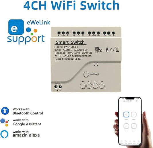 Newgoal 4 Channel Smart Switch, Momentan/Locking WiFi Relay, eWeLink App Bluetooth Control Switch, DIY Smart Home, Compatible with Alexa Google Home