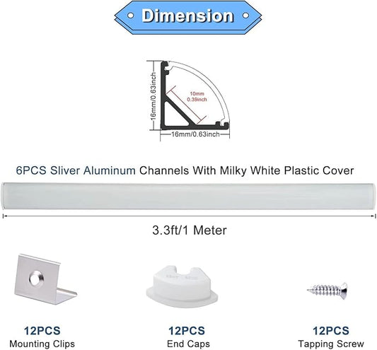 VST 20pack 3.3ft LED Channel, V Shape Led Diffuser Channel, LED Aluminum Channel System with Milky Cover, End Caps and Mounting Clips, Aluminum Profile for LED Strip Light Very Easy Installation