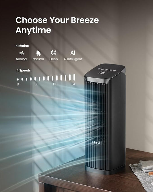 PNTCK Fan for Bedroom, 13" Tower Fan with Remote, 4 Modes 4 Speeds Max 24ft/s, 70° Oscillating Desk Fan, 12H Timer Portable Fans, Cooling Fans for Office, Home
