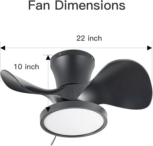 ocioc Quiet Ceiling Fan with LED Light 22 inch Large Air Volume Remote Control for Kitchen Bedroom Dining Room Patio