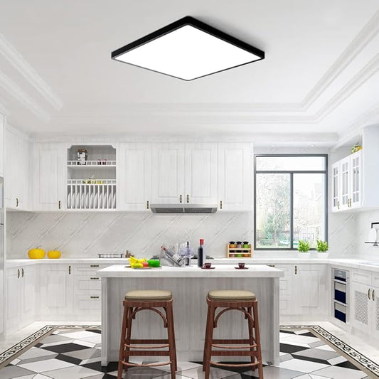 12inch 24W LED Flush Mount Ceiling Light, 3000K Square LED Ceiling Light, Black Flat Panel Lighting for Bedroom, Kitchen, Living Room