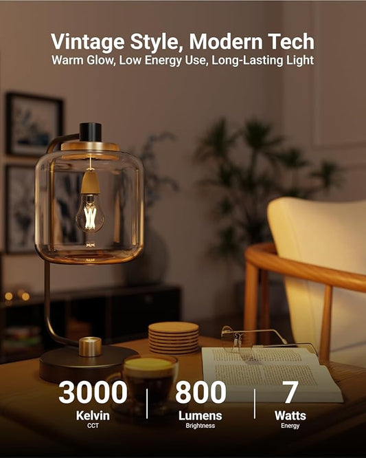 Sunco A15 Light Bulb LED, Edison Style Bulb, Dimmable Vintage Filament Lighting, 800 LM, 7W (60W Equivalent), 3000K Warm White, E26 Medium Base, Wet Rated UL 4 Pack