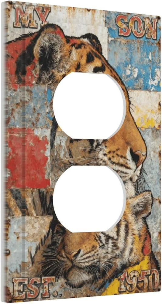 Bvtewkhz Tiger Vintage Duplex Outlet Decorative Outlet Covers Light Switch Plate Electrical Receptacle Switchplate For Bathroom Kitchen Bedroom