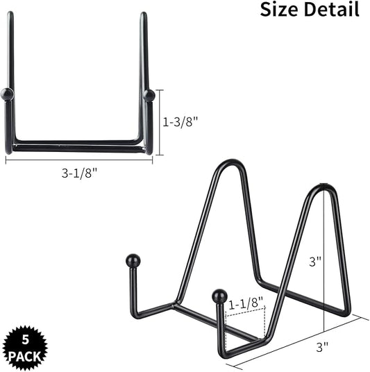 IBosins 5 Pack 3 Inch Small Plate Holder Display Stands, Mini Metal Black Frame Stand for Picture, Book, Photo Easel, Creation, Collectibles