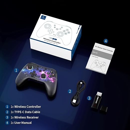 AceGamer Aurora II 2.4G Wireless Bluetooth Controller for PC/Android/Switch/iOS/Switch 2/Steam Deck with Rotary Motors, RGB Hall Effect Joysticks - Upgraded PC Gaming Controller and Back Buttons Lock (Galaxy)