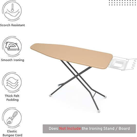 Encasa XO Ironing Board Cover and Pad 54"x15" - 4mm Felt Large Iron Board Cover with Padding - Heat Resistant, Stain-Safe Dye, Non Slip Elastic Bungee Cord Tightening Iron Table Cover Light Beige