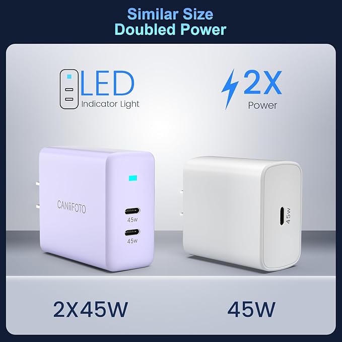 2Port 45W Super Fast Charger Type C, 2Pack 45W USB-C Charger Fast Charging for Samsung Galaxy S24 Ultra/S24+/S24/S23 Ultra/S23+/S22/S20/Note10+ with 2X 10ft Type C Cord (Purple)