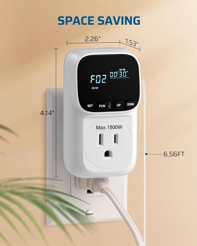DEWENWILS Digital Temperature Controller, Heavy Duty 15A/1800W Thermostat Outlet Plug, VA Display Heating Cooling Control Timer, -40℉~210℉, Cyclic Timing/Countdown, for Greenhouse Incubator Homebrew