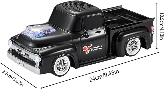 WSTER WS-538 Retro Pickup Truck Bluetooth Replica Speaker โ Portable Wireless Car Model Speaker with FM, TWS, LED Party Lights, USB/TF Playback, Built-in Microphone, Type-C, Surprise Gift(Black)