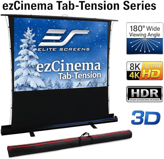 Elite Screens ezCinema Tab-Tension, 100" Portable Floor Rising Projector Screen, 4:3, Tab-Tensioned Scissor-Backed, Manual Pull Up Projection Screen + Carry Bag, Home Office Classroom, Black- FT100XWV