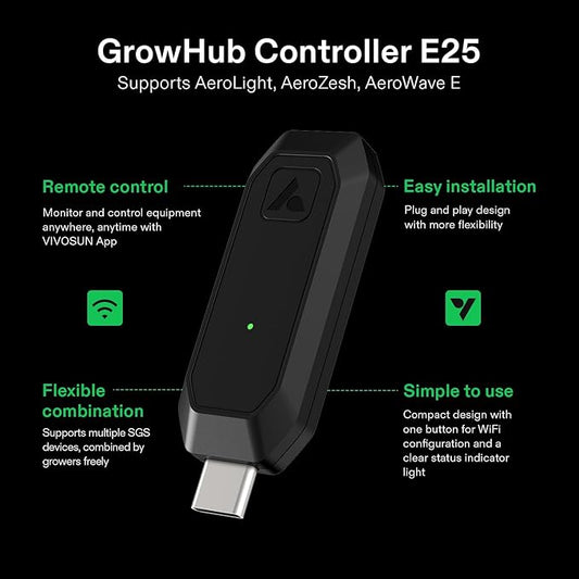 VIVOSUN GrowHub Controller E25 for Grow Tent Cooling Ventilation Lighting, Supports Smart Grow System Devices, Easy to Install & Use, WiFi App Controllable, Expansion Port for E42/E42A