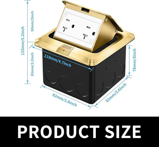 Vagueior Recessed Floor Electrical Outlet Kit,Waterproof Electrical Outlet Covcer Box,Hidden 20A Tamper-Resistant Receptacle Outlet,with Slow Elastic Damping,ETL Certified,Gold(1 Pack)
