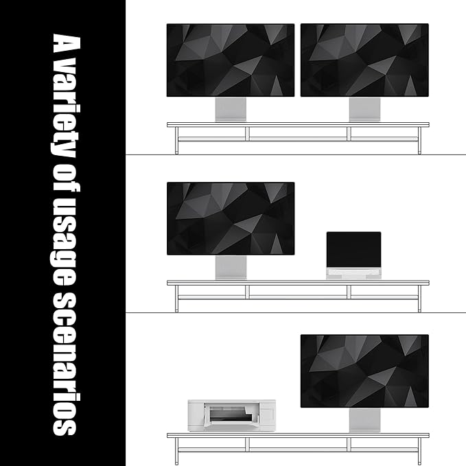 FENSULN Dual‑Tier Monitor Stand for Modern Desk Setup – Minimalist Wooden and Metal Riser Shelf with Transparent Acrylic Feet for Dual Monitors, Laptops, Home Office Aesthetic,Black and White