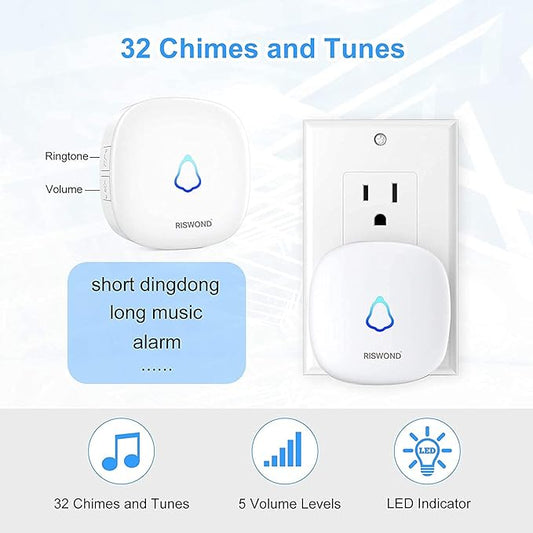 Wireless Motion Sensor Door Chime: Business Entry Doorbell Indoor Motion Detector Buzzer (500Ft Range, 32 Tunes, 5 Level Volume) Store Entrance Alert Bell Bed Alarm for Elderly Dementia Patients