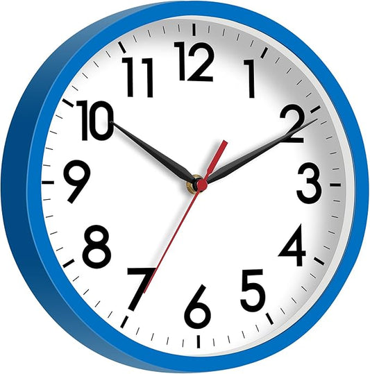 AKCISOT Wall Clock 8 Inch Silent Non-Ticking Modern Clocks Battery Operated - Analog Small Classic for Office, Home, Bathroom, Kitchen, Bedroom, School(Blue)
