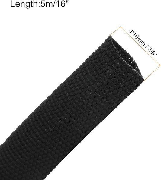 MECCANIXITY Braided Cable Sleeves Heat Shrinkable Fabric Sleeving, 3/8" 16ft Black 2:1 Ratio Heat Shrinkable Cord Protector for Harness Cable, Network Cable Protection, Cable Management