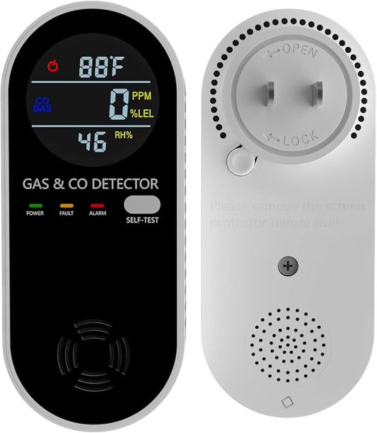 Natural Gas Detectors &Plug in Carbon Monoxide Detector, 4 in 1 Co and Gas Detector Temp Humidity Monitor,Propane, LPG, Gas Detector for Home,Kitchen,Hotels,RV.(2 Pack)