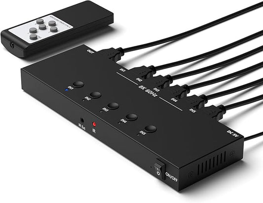 RuiPuo 5Port HDMI Switcher 8K@60Hz 5In 1Out HDMI Selector with IR Remote Supports Full HD 4K/1080P/3D & HDCP2.2 for Switch,Xbox,PS4/PS5,Fire Stick,Roku,Apple TV etc.