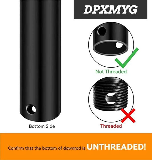 DPXMYG 24 inch Ceiling Fan Downrod with Extension Cord, 2 FT Black Downrod for Ceiling Fan, 1 inch Outside Diameter, Ceiling Fan Boom Suitable for a Wide Range of Fans (Black, Not Threaded)
