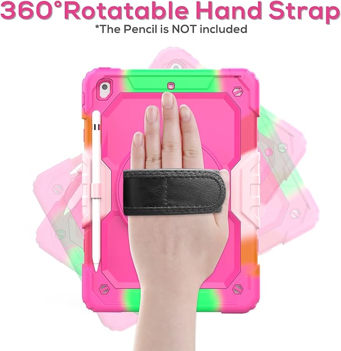BLOSOMEET Case for iPad 9th/8th/7th Generation 2021/2020/2019 10.2 Inch for Kids Girls with Tempered Glass Screen Protector & Pen Holder| iPad 10.2 Case Cover w/Stand Hand Shoulder Strap |Rose
