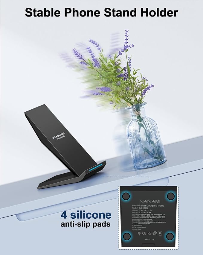 Fast Wireless Charger, NANAMI 15W Qi Certified Wireless Charging Stand Compatible iPhone 16/15/15 Pro/15 Plus/15 Pro Max/14/14 Pro/13/12, for Samsung Galaxy S25/S24/S23/S22/S21 and Qi-Enabled Phone