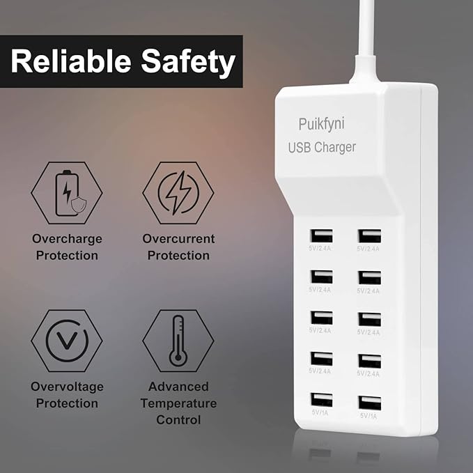 2 Pack 10-Ports USB Charger Station, Power Strips with Surge Protection,Smart USB Charger for Multiple Devices,Smart Watches ,Phones, Tablets for Home,Office,Travel(USB-A Port)