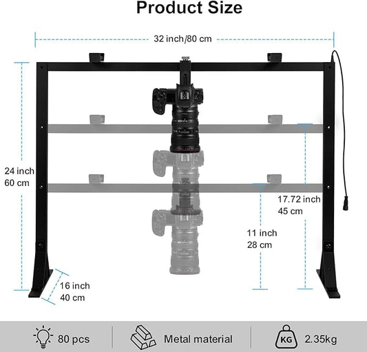 Overhead Camera Mount with Light LED 5600K Continuous -Top-Down Shooting Desk Mount Stand for Flat Lay Photography, Live Streaming - Universal Fit for DSLR, Mirrorless Cameras & Smartphones