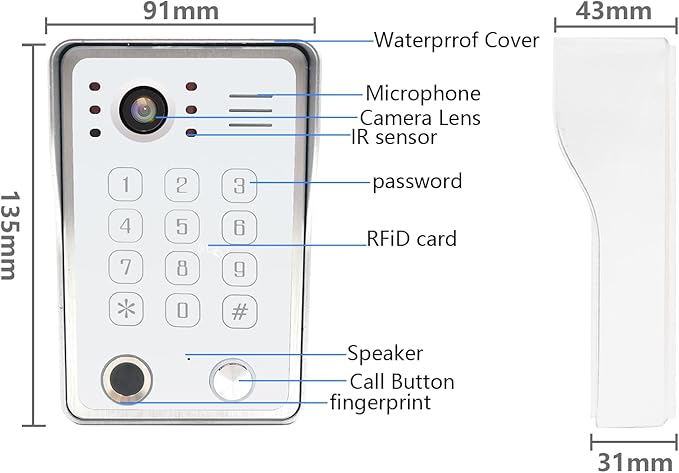 Wired Video Door Phone Kit Apartment Intercom System,10 Inch Touch Screen Monitor(Silver)with 1080P HD Doorbell Camera,Supporting Motion Detecting 5 in 1 Unlcking (1 Doorbell + 1 Monitor)