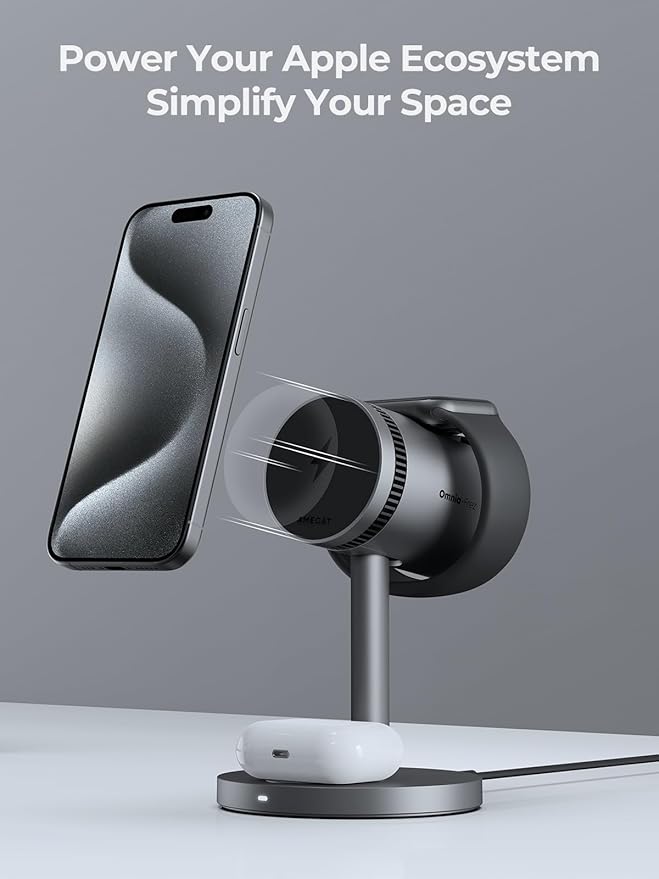 3 in 1 Charging Station Compatible with MagSafe, 15W Cooling Wireless Charger, Charger Stand Qi2 Certified for iPhone 16/15/14/13/12, Samsung S25, Apple Watch, AirPods (45W PD Charger Included)