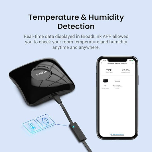 BroadLink RM4 pro Smart Remote and Sensor Cable Set RM4 pro S (2.4 GHz Wi-Fi Only), Universal IR RF Remote Control Hub with Temperature Humidity Monitor USB Cable, Works with Alexa & IFTTT