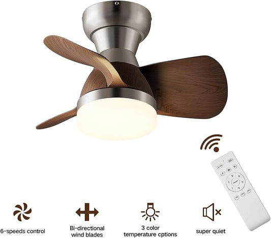 Myleoron 20 Inch Ceiling Fan with Light,3 Blades,Silver with Light with Remote Control Small Ceiling Fan , Suitable for Living Room, Dining Room,Bedroom