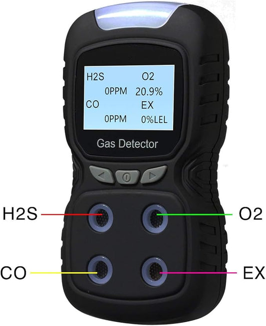 Vzmcov 4 in 1 Gas Detector, Rechargeable Portable 4 in 1 Gas Clip 4-Gas Monitor Meter Tester Analyzer Sound Light Shock
