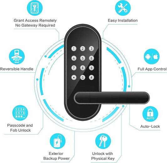 Keyless Entry Keypad Smart Door Lock with Handle & Knob – Digital Deadbolt for Front, Bedroom, Office & Interior Doors, App Control for Airbnb, Guests & Kids, Easy DIY Install (No Fingerprint)