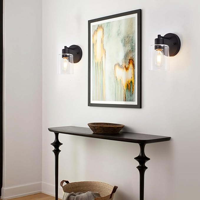 SOPEAS Wall Sconces for Bathroom, Modern Vanity Light Fixtures, Black Wall Mount Lighting Lanterns, Farmhouse Wall Lights with Clear Glass Shade for Bedroom Living Room Mirror Hallway Kitchen(2PACK)