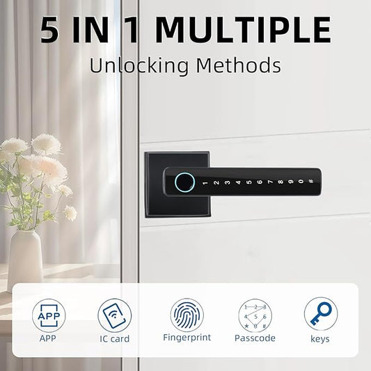 Zhuofeiya Smart Fingerprint Door Lock,Keyless Entry Door Knob with Keypad & Biometric Scanner,Door Locks for bedrooms,Apartment,Office
