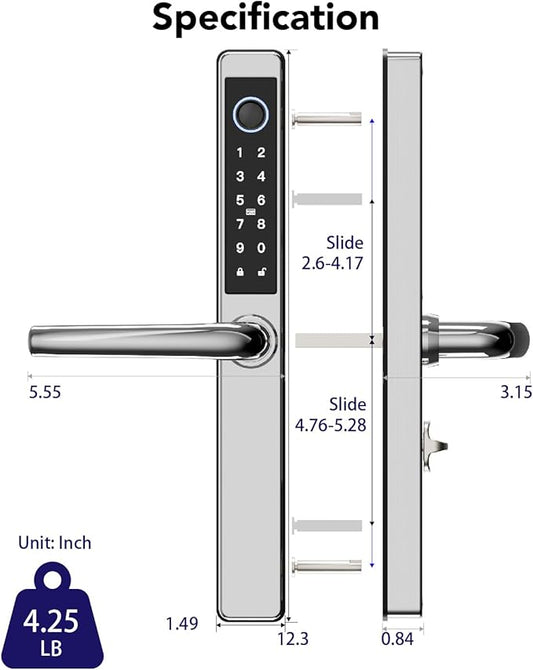 Electronic Smart Door Lock Fingerprint Door Lock with Keypad,Smart Lock for Front Door Children Proof IC Card,40–90mm Multipoint Locks (Not Suitable Patio Mortise Lock)(OSP Mirror Silver)