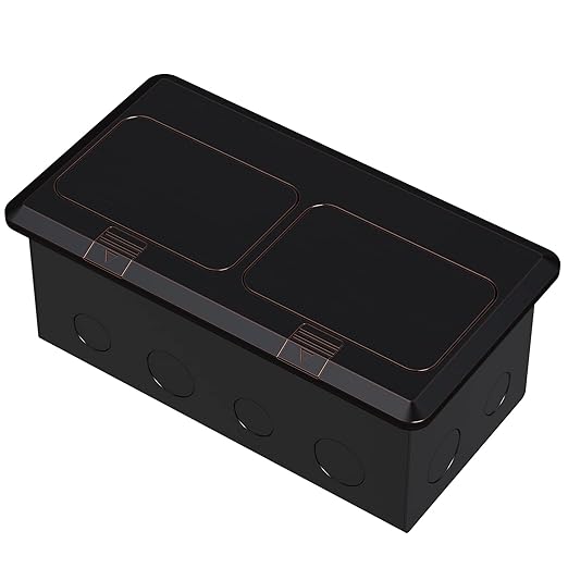 KYHSHJ Dual Pop-Up Floor Electrical Outlet Box Kit,20 Amp Stainless Steel GFCI TR Receptacle Outlet,3-Port RJ45 Datacom Receptacle,Oil Rubbed Bronze