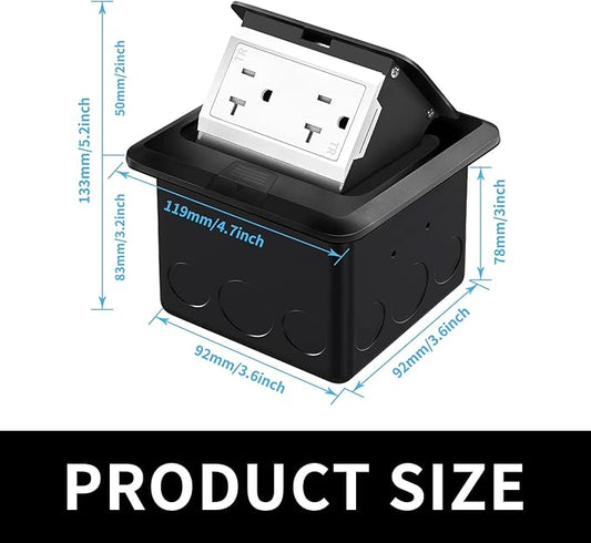 Vagueior Recessed Floor Electrical Outlet Kit,Waterproof Electrical Outlet Covcer Box,Hidden 20A Tamper-Resistant Receptacle Outlet,with Slow Elastic Damping,ETL Certified,Black(1 Pack)