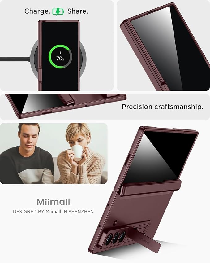 Miimall for Fold 7 Case with Privacy Screen Protector, Z Fold 7 Phone Case Stand, Heavy Duty, Full-Body Magnetic Hinge Protection Shockproof All-Inclusive Cases for Galaxy Z Fold 7 Wine Red