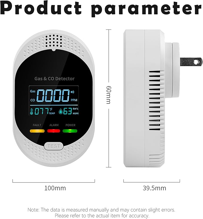 5PCS 4-in-1 Carbon Monoxide & Natural Gas Detectors with Temperature/Humidity LCD Display, Plug in Co Leak Detector Propane Monitor for Home Travel RV Essentials, Sound Alarm Over 85dB