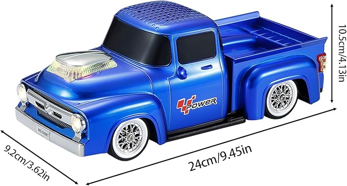 WSTER WS-538 Retro Pickup Truck Bluetooth Replica Speaker โ Portable Wireless Car Model Speaker with FM, TWS, LED Party Lights, USB/TF Playback, Built-in Microphone, Type-C, Surprise Gift(Blue)