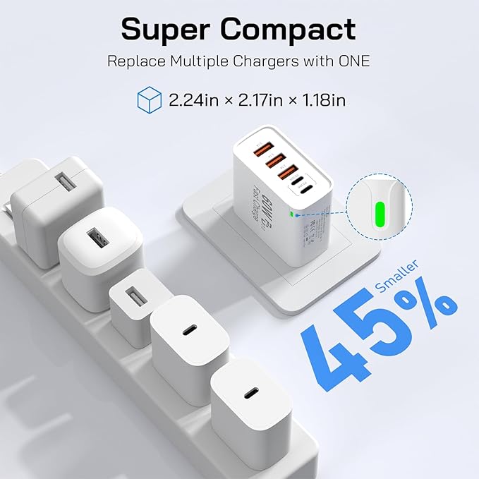 3Pack USB C Fast Charger Block, Total 60W 5-Port USB C Wall Charger 30W Type C Charging Block, 2USB C+3USB A PD 3.0 Multiport Charging Cube for iPhone 17 16 15 14 Pro Max, G-alaxy S25 S24 Ultra, i Pad