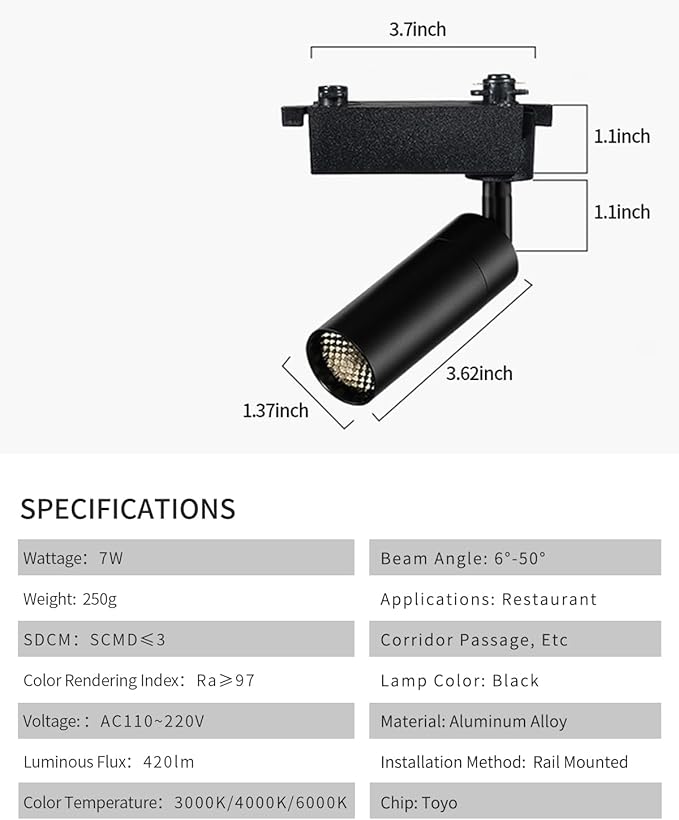 Gpaillumic LED Track Lighting Heads Compatible with H Type 2-Wire Rail Ceiling Spotlight for Indoor Cafe Bar Dining Room Restaurant Lighting