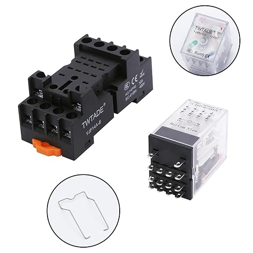 TWTADE/AC 12V Relay 5A Electromagnetic Power Coil Relay 14 Pins 4PDT 4NO+4NC HH54P MY4J with Indicator Light & Socket Base -YJ4N-GS