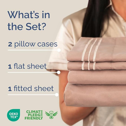 Full XL Bed Sheet Set - 4 Piece Extra Long Extended Full XL Sheets - Soft, Breathable & Cooling - Fits 8" to 16" Mattress with Deep Pockets - 54" x 80" - Easy-Fit, Wrinkle and Fade Resistant - Mauve