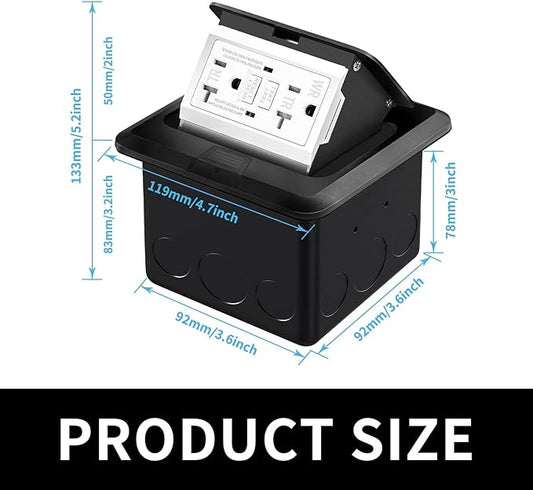 Vagueior Recessed Floor Electrical Outlet Kit,Waterproof Electrical Outlet Covcer Box,Hidden GFCI Outlet+20A Tamper-Resistant Receptacle Outlet with Slow Elastic Damping,ETL Certified,Black(1 Pack)