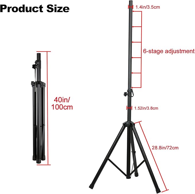Howonder Heavy Duty Speaker Stand, PA Speaker Stand,Speaker Tripod Stand, Adjustable Height from 44 to 72 Inches,Hold up to 150lbs, HD-300 (2 Packs Black)