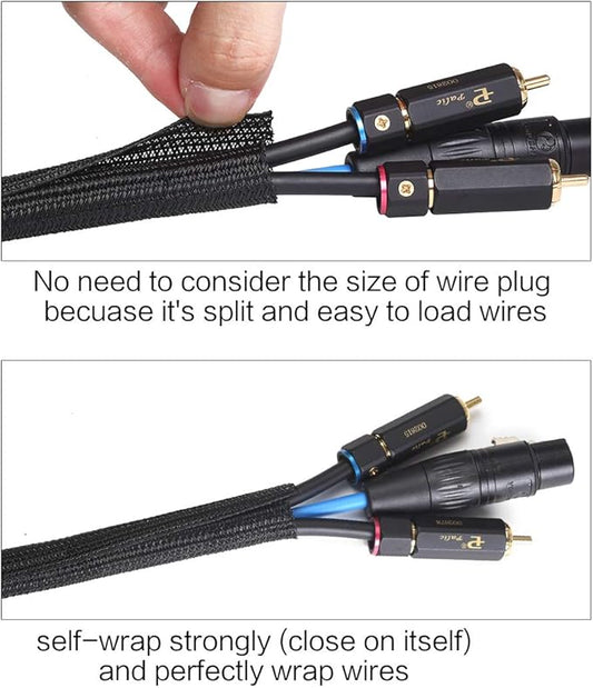 Alex Tech 25ft - 3/8 inch Cord Protector Wire Loom Tubing Cable Sleeve Split Sleeving For USB Cable Power Cord Audio Video Cable – Protect Cat From Chewing Cords - Black