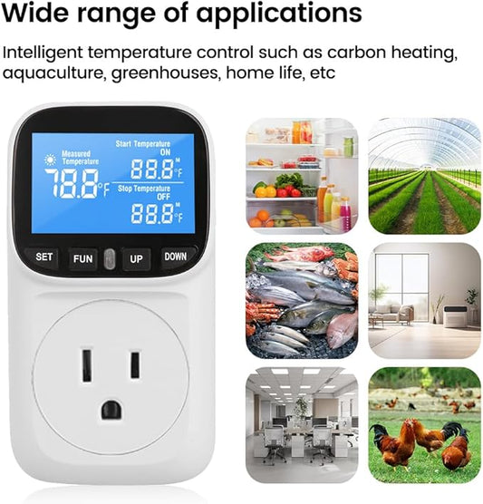 Diymore Plug in Digital Thermostat Temperature Controller,1800W,120V / 15A,-104℉~210℉, Heating Cooling Mode Solar Controller Incubator Thermometer Reptile Greenhouse Thermostat Pool Thermometer